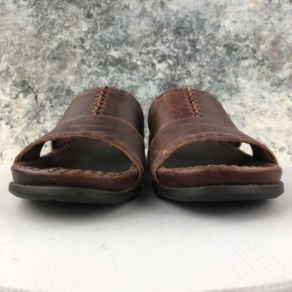 Ocean Pacific Men\'s Size 9 Karma Brown Leather Open Toe Slip On Sandals BRAZIL main image 5